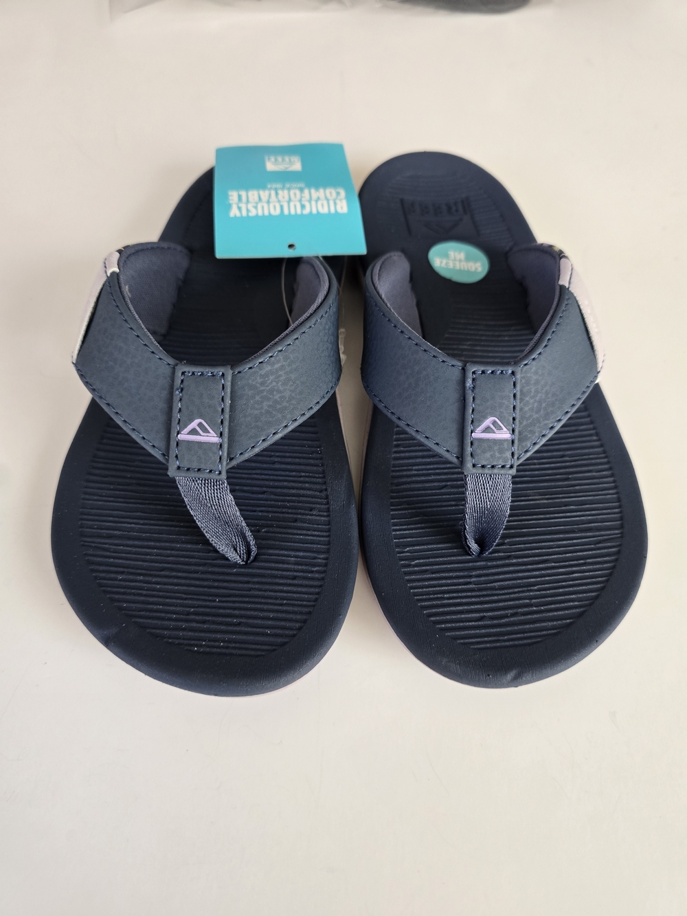 Reef Navy Blue Kids' Thong Sandals with Light Purple Accents
